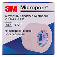 Пластырь хирургический Micropore 3M, 2,5см x 9,1м, на нетканой основе, белый.