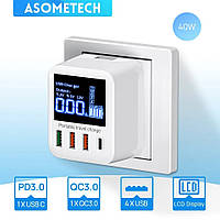 Сетевое зарядное устройство Asometech 40W (3 USB + 1 Type-C)