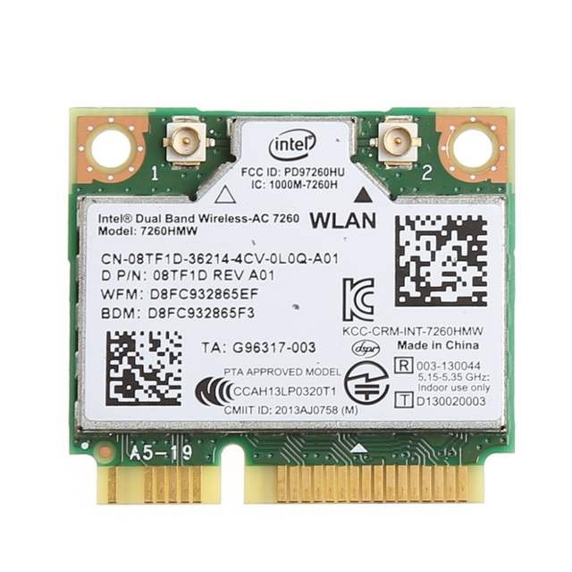 Wi-fi+BT модуль HalfSize Mini pcie Intel Wireless-AC 7260hmw (08TF1D) 802.11 b,g,n.ac 867Mbps 2,4 GHz/ 5GHz! - фото 1 - id-p1897167235