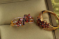 Кольцо Xuping Jewelry цветущий сад с красными камнями р 18 золотистое