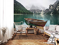 Флизелиновые фотообои для спальни 416x254 см 3D Пейзаж Лодка на горном озере (14585VEXXXL)+клей