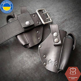 Універсальна поясна кобура на липучці під ПМ (чорна). З натуральної шкіри