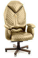 Эргономичное кресло руководителя Diamond дизайнерский шов Brilliaht экокожа Black (Kulik System ТМ) экокожа Gold