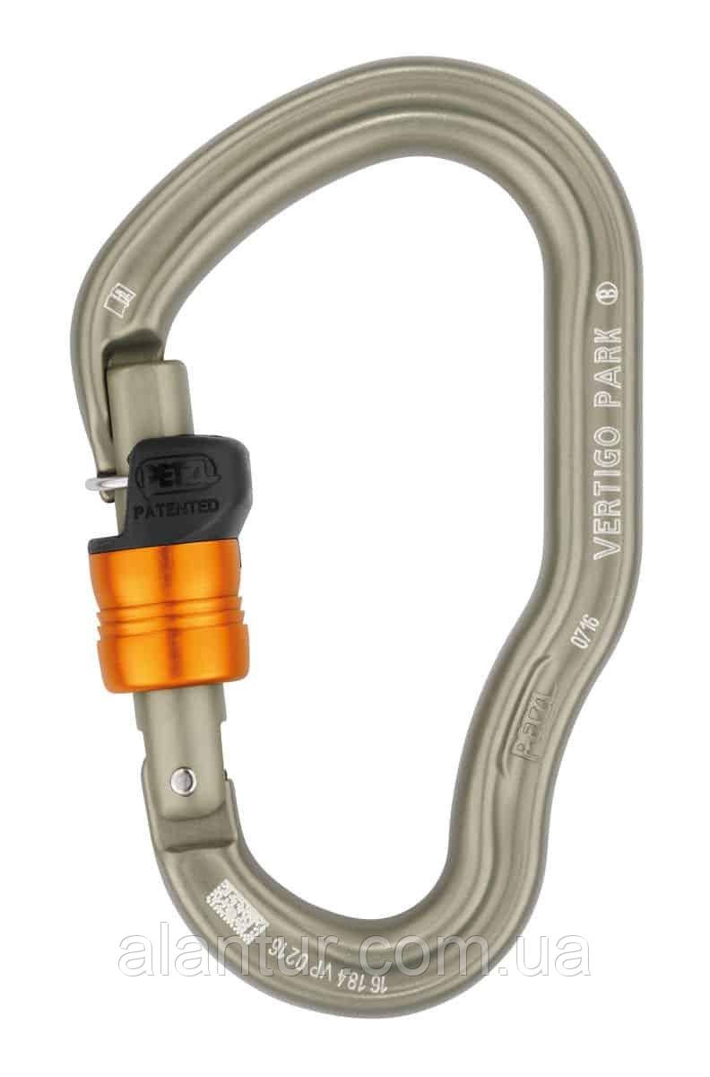 Карабін Petzl Vertigo Wire-Lock Park, алюмінієвий, для канатних парків, 25 кН, сірий-оранжевий