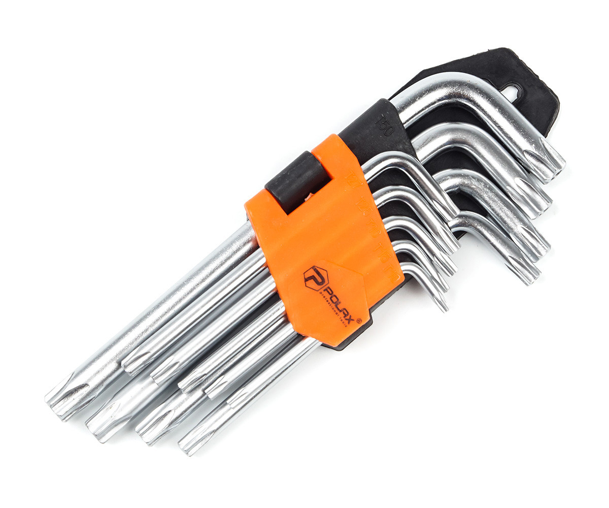 Набір шестигранних TORX ключів Polax Г-подібних, 9 предметів, Т10-Т50, Cr-V (25-007)