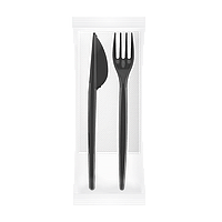 Одноразовый набор черный (вилка, нож, салфетка барная) 25шт
