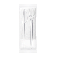 Одноразовый набор прозрачный (вилка, нож, салфетка барная) 25шт