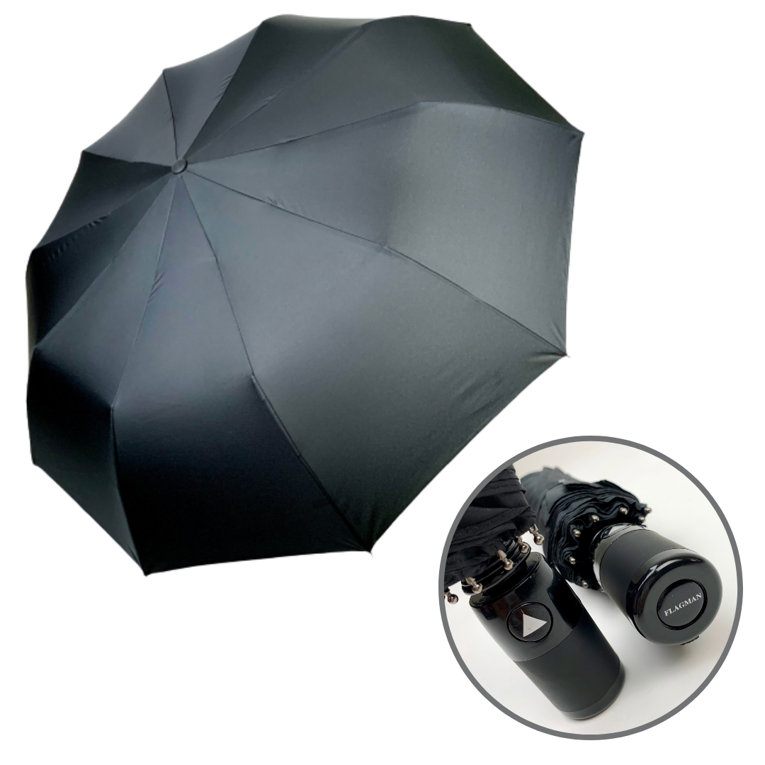 Чоловіча складана парасолька напівавтомат, з прямою ручкою від TheBest, є антивітер, чорний, fl0528-1 - фото 1 - id-p1494057553