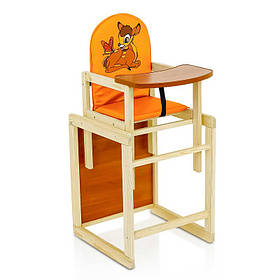 Дитячий дерев'яний стільчик для годування №2045 ТМ "Мася" "Оленятко Бембі" помаранчевий