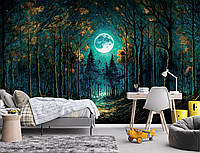 Фото обои ночь 368x254 см Природа Луна над сказочным лесом (14573P8)+клей