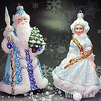 Скляна ялинкова іграшка Дід Мороз у блакитному Snegka Poland, фото 3