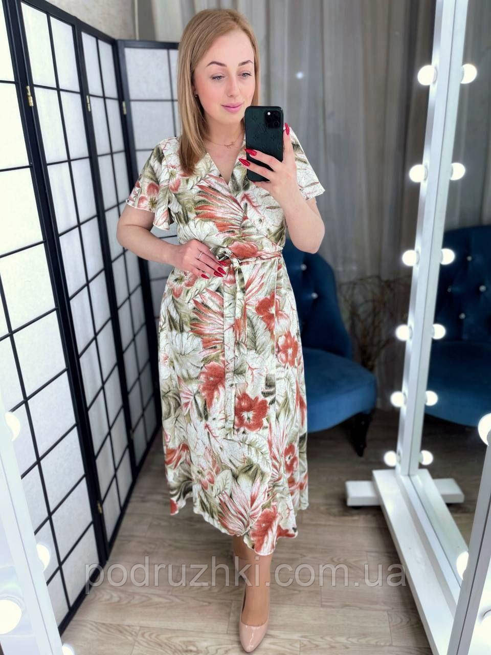 Жіноча літня сукня на запах Тканина креп жатка Розміри 48-50,52-54,56-58, фото 1