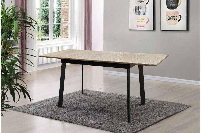 Стіл обідній Етна 120-160 см (ніжки чорні/стільниця шпон дуб натуральний), фото 1