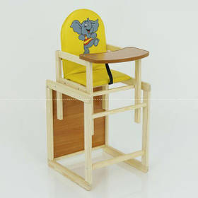 Дитячий дерев'яний стільчик для годування №2026 ТМ "Мася" "Слоник" жовтий