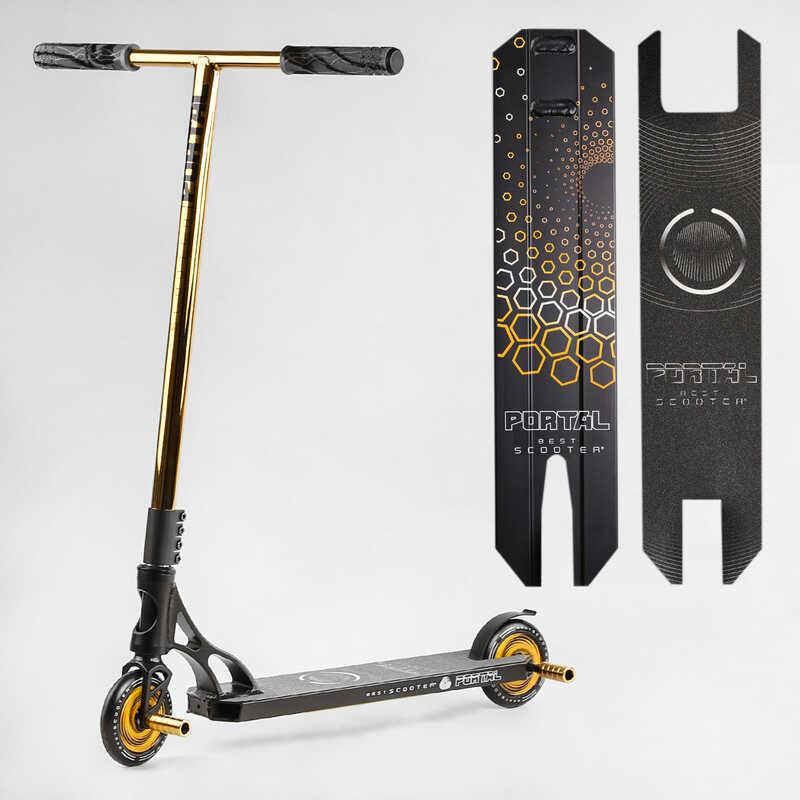 Самокат трюковий PL-91977 Best Scooter "Portal" чорно-золотистий, фото 1