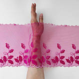 Ажурне мереживо вишивка на сітці: рожева і біла нитки по сітці відтінку фуксії, ширина 22 см, фото 2