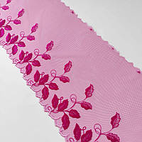 Ажурне мереживо вишивка на сітці: рожева і біла нитки по сітці відтінку фуксії, ширина 22 см