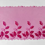 Ажурне мереживо вишивка на сітці: рожева і біла нитки по сітці відтінку фуксії, ширина 22 см, фото 3