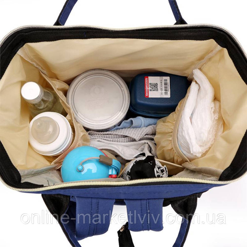 Сумка рюкзак для мам 20 л (42х21х27 см) с термо отделением / Вместительная родительская сумка Синий - фото 3 - id-p1878071065