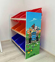 Органайзер для игрушек МДФ Пластиковые контейнеры Стеллаж для игрушек 9 контейнеров синий трактор