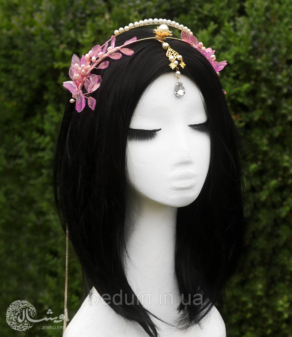 Японська діадема Тіара на голову з пелюстками "Квітіння Сакури" вінок для фотосесії — Aushal Jewellery, фото 1