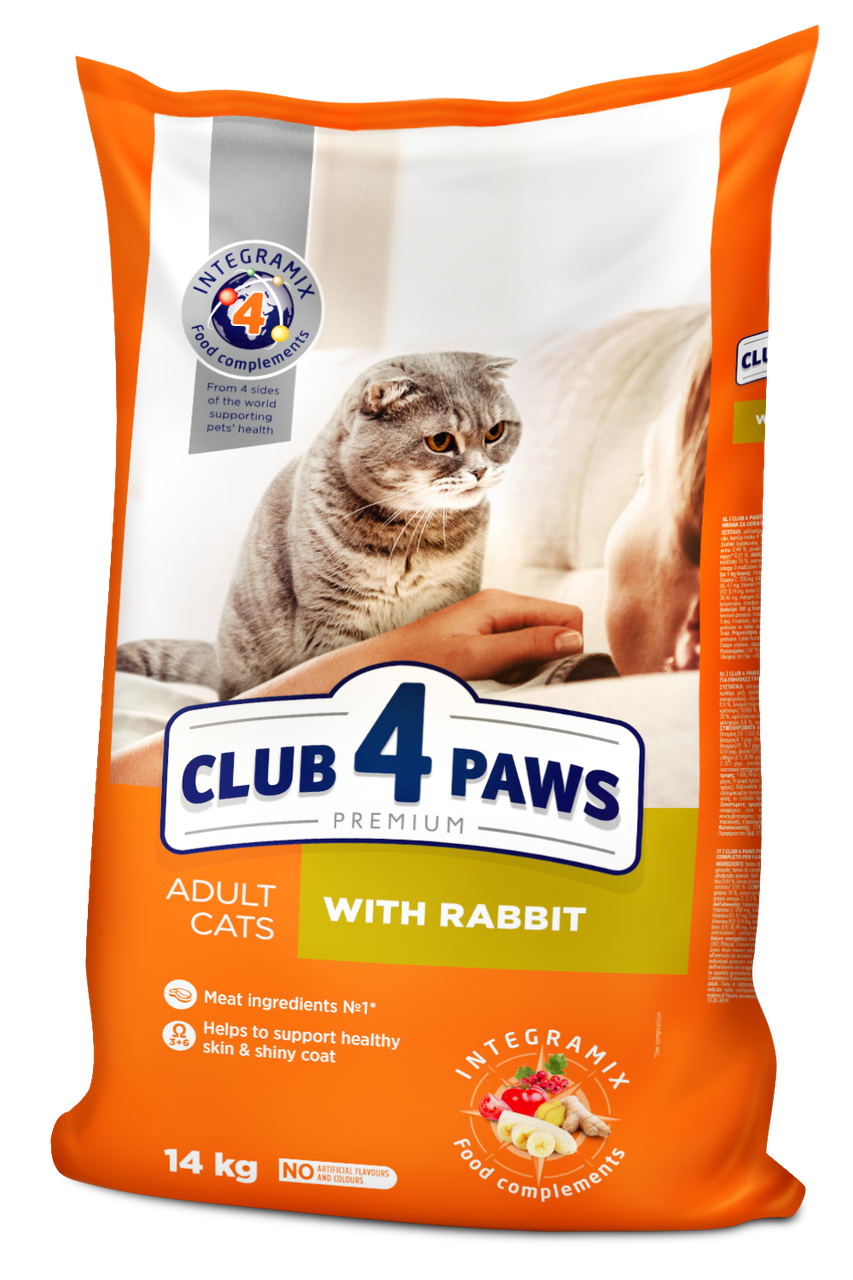 Сухий корм Club 4 Paws Premium Клуб 4 лапи для дорослих котів, з кроликом 14КГ