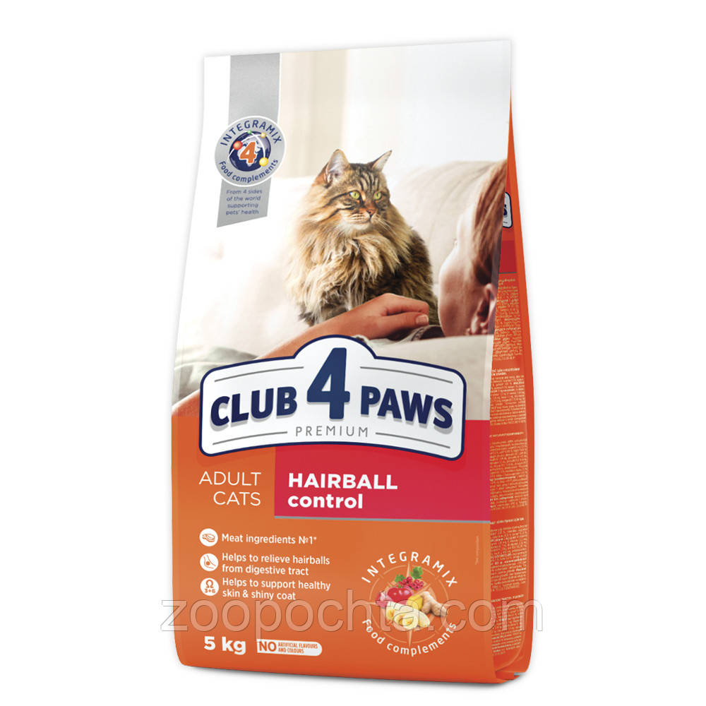 Сухий корм Club 4 Paws Premium Клуб 4 лапи Hairball Control для кішок і котів з ефектом виведення шерсті 5 КГ