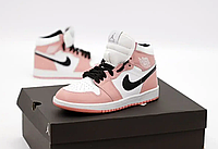 Модные женские кроссовки Nike Air Jordan High White Pink розовые пудра кожа весна лето осень высокие 37