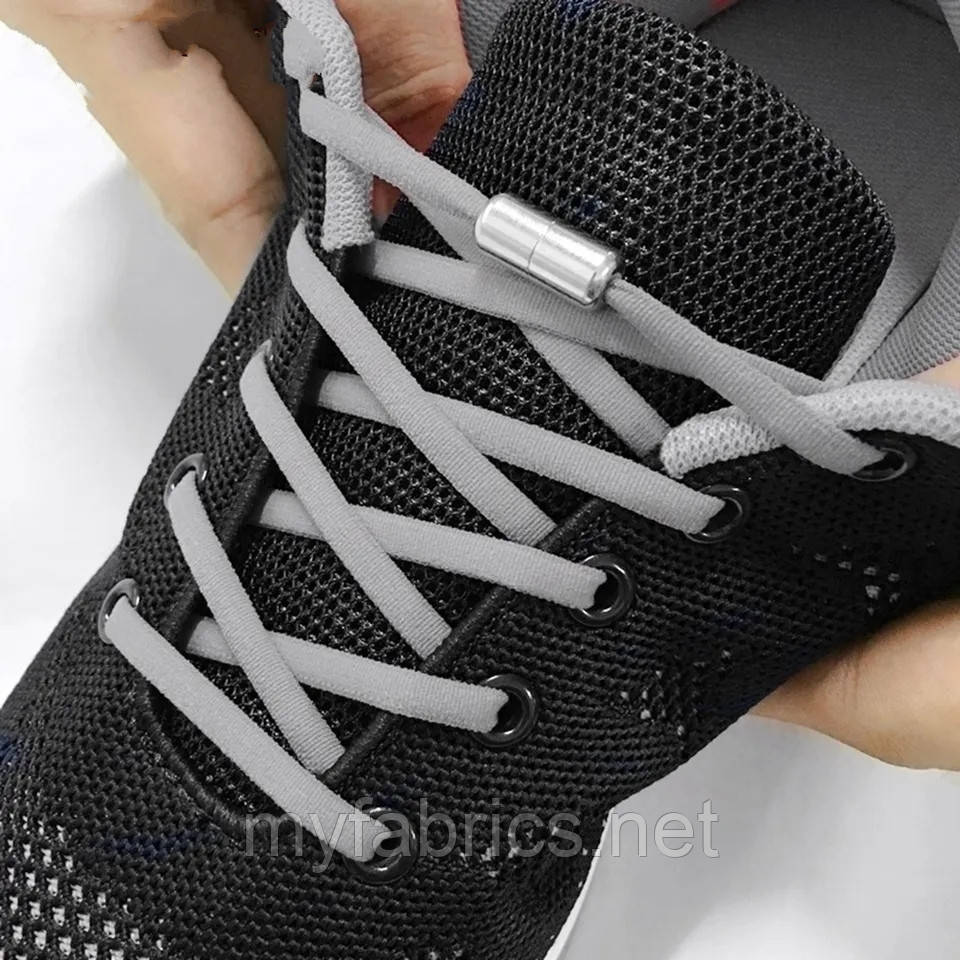 Шнурки для взуття з фіксаторами без зав'язок сірі