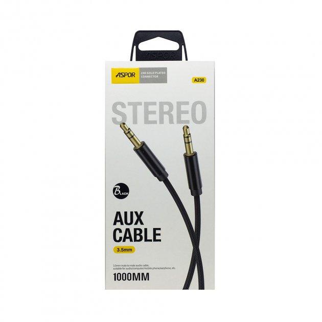 AUX кабель Aspor A230 (3.5мм/1м)- чорний, фото 1