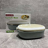 Ланч-бокс харчовий 700 мл Kamille KM-2124 блакитний з бежевим, фото 7