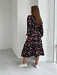 Квіткове міді плаття під пояс із розкльошеною спідницею та довгими рукавами (р. 42-52) 2035375, фото 6