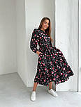 Квіткове міді плаття під пояс із розкльошеною спідницею та довгими рукавами (р. 42-52) 2035375, фото 7