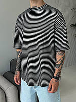 Мужская футболка оверсайз черная в полоску размер М