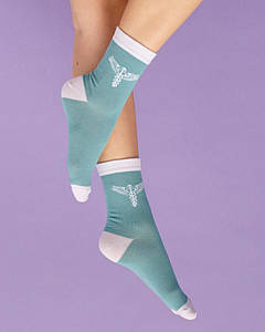 Медичні шкарпетки з принтом Caduceus (м'ятні)