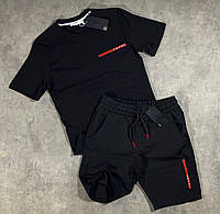Летний комплект мужской черный футболка и шорты молодежный Prada (Прада)