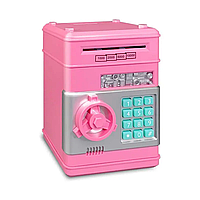 Детская электронная копилка-сейф с кодовым замком и купюроприемником, Розовая / Игрушечный развивающий банкомат