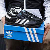 Мужские кроссовки Adidas Samba (чёрные с белым) низкие спортивные повседневные кеды 2387 тренд