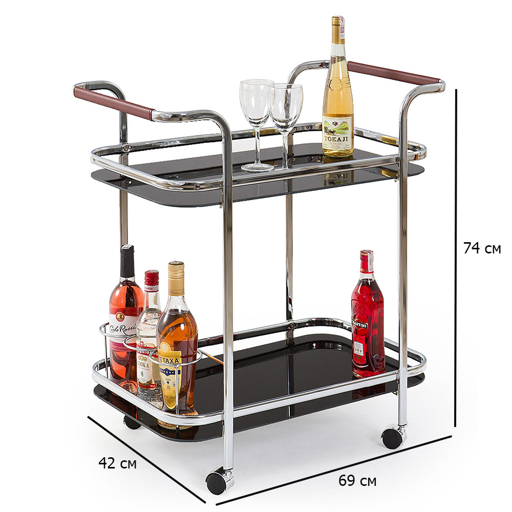 Барний візок хромований Bar-7 69х74 см з чорними скляними полицями