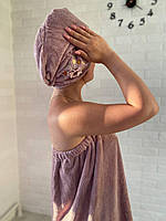 Женский набор Вышивка цветок для душа, сауны и бани 2 предмета (большое полотенце - платье + чалма)
