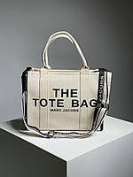 Женская сумка шопер подарочная Marc Jacobs Medium Tote Bag Cream/Black (кремовая) KIS02154 с короткими ручками