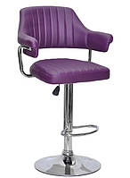 Крісло барне з підлокітниками Jeff Bar CH-Base шкірозамінне фіолетове, на хромованій нозі регулюванням висоти, фото 3