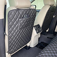 Накидка на спинку переднього сидіння, Чорна екошкіра з 2-им чорним рядком (з карманом під планшет)