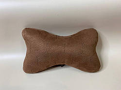 Подушка під голову в авто з Алькантари (штучної замші). Теракот , великі стільники, 1шт