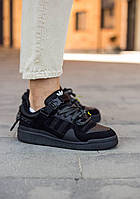 Мужские кроссовки Bad Bunny x Adidas Forum Low Black (чёрные) стильные повседневные демисезонные кроссы 0804