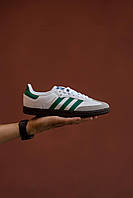Мужские кроссовки Adidas Samba White/Green Gum (белые с зеленым) спортивные повседневные кеды 0805 тренд