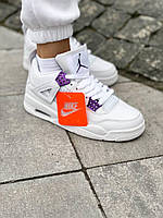 Женские кроссовки Nike Air Jordan 4 White/Purple (белые с фиолетовым) низкие повседневные кроссы NJ041 тренд