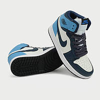 Женские кроссовки Nike Air Jordan Retro High Blue (бело-синие) высокие спортивные демисезонные кроссы NJ002