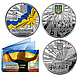 Набір із трьох монет по 5 гривень Державні символи України Україна 2022 рік UNC у буклеті - фото 1 - id-p1897516374
