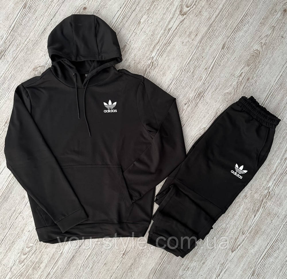 Демісезонний спортивний костюм Adidas чорний худі + чорні штани (двонитка) RD120/RD126
